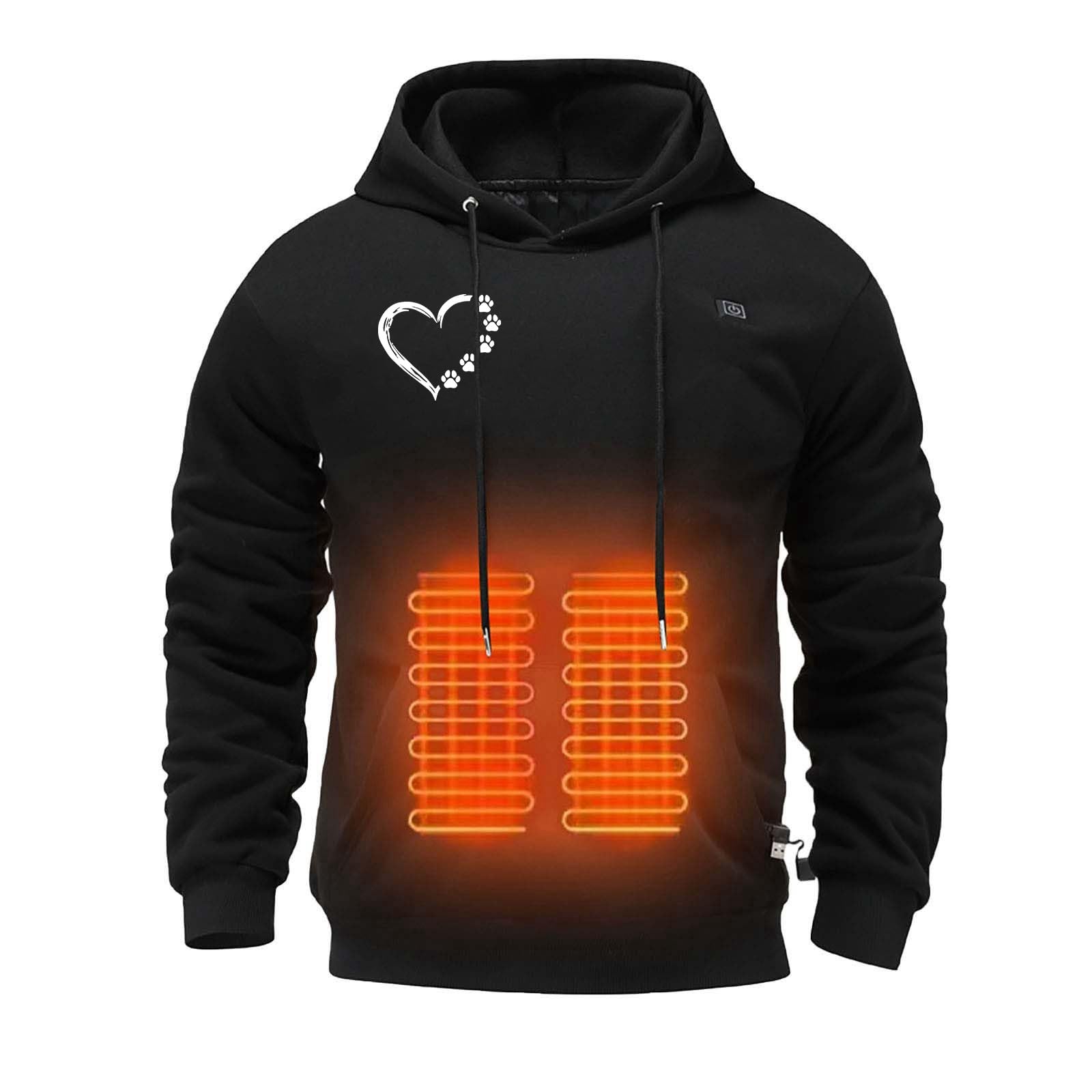 Generisch Sudadera con capucha para mujer y hombre, con capucha, unisex, con 5 calefacción, chaqueta térmica para exteriores, chaleco térmico, sudadera con capucha para niños, 170, Negro , M