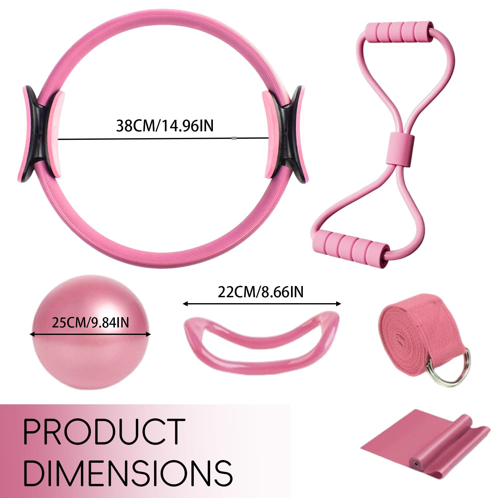 6 Pièces Kit Pilates Maison Accessoire Pilates Femme Kit: Yoga Ball, Resistance Bands, Pilate Ring, Yoga Band pour l'Entraînement à Domicile et en Studio (Rose)