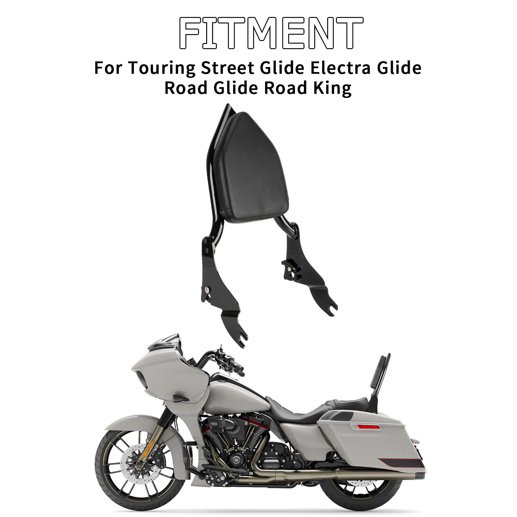 Sissybar Rückenlehne Beifahrer für Touring Street Glide Electra Glide Road Glide Road King 2009-2025, Motorrad Abnehmbare Zweck Sitz Rückenlehne Kissen Verstellbar Klappbar Kurz