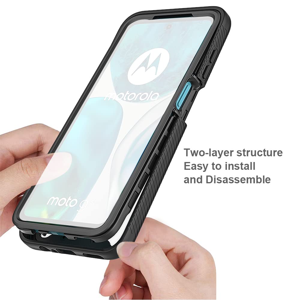 XINNI Cover per Motorola Moto G51 5G, Protezione Schermo Integrata 360 Gradi Antiurto Custodia, Rugged Doppia Faccia Bumper Trasparente Full Guscio Fronte Retro Case, Azzurro