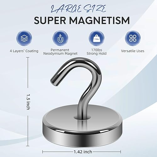 Vista 105 de Neosmuk Ganchos magnéticos resistentes, imanes fuertes con gancho para refrigerador, ganchos industriales súper resistentes de neodimio para colgar