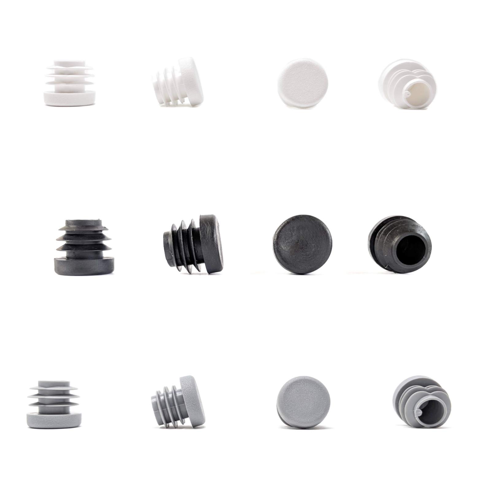 Round Tube Inserts End Caps, Varierty of Sizes in Black, White or Grey - Made in Germany (Please See Diagram Before Ordering) 19mm, Grey, Pack of 8