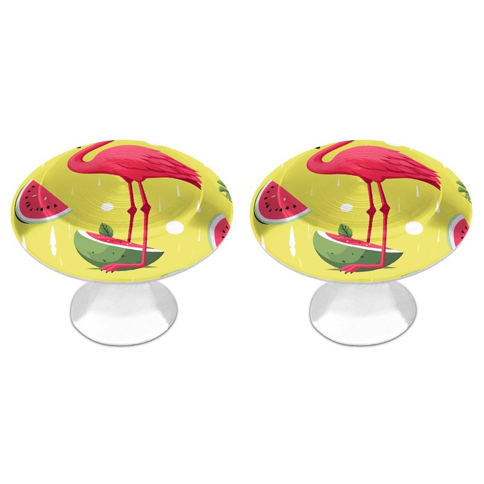 FekiLoot Pink Flamingo and Watermelon Cabinet Knobs Personality Stainless Steel Round Drawer Handles Circle Modern Cabinet Handles Drawer Knobs for Kitchen Dresser Bathroom Cupboard Furniture