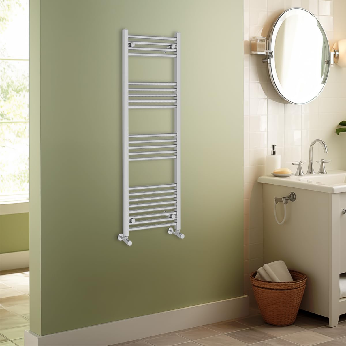Warmehaus Contemporary Straight Heated Bathroom Towel Rail Radiator Rad - 1400x500mm - Chrome