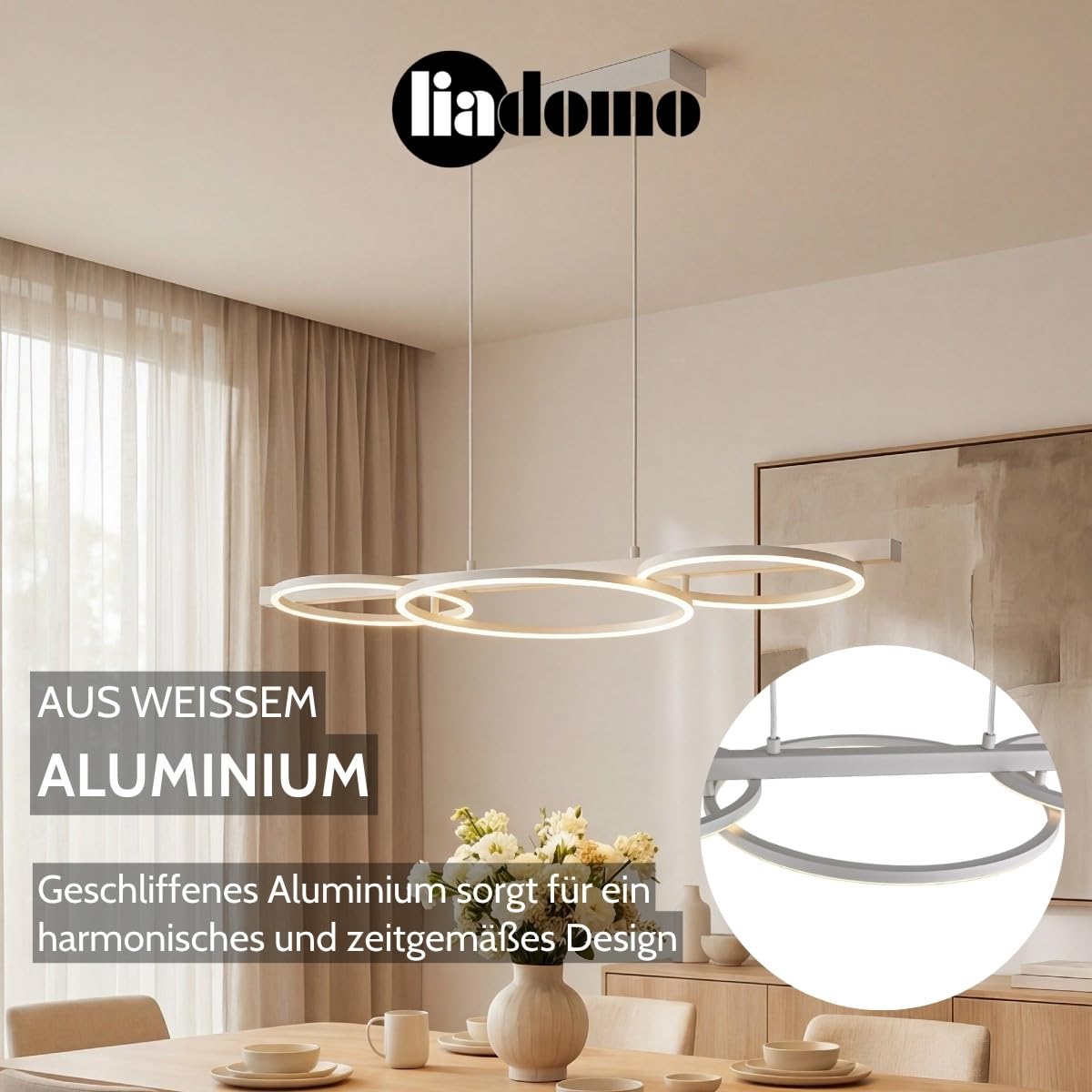 Pendelleuchte Sintra, 3-flammig Esszimmer, LED, modern, Weiß | Dimmbar, höhenverstellbar, Wohnzimmer, Küche, Design-Hängelampe, 94 cm Länge, Hängelampe aus Metall, warmweiße Lichtfarbe