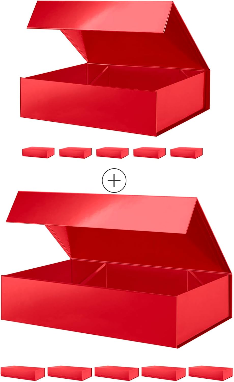 PACKHOME 6 Large Gift Boxes 13.5x10x3.5 Inches, 6 Extra Large Gift Boxes 17.5x11.3x4.3 Inches (Red)