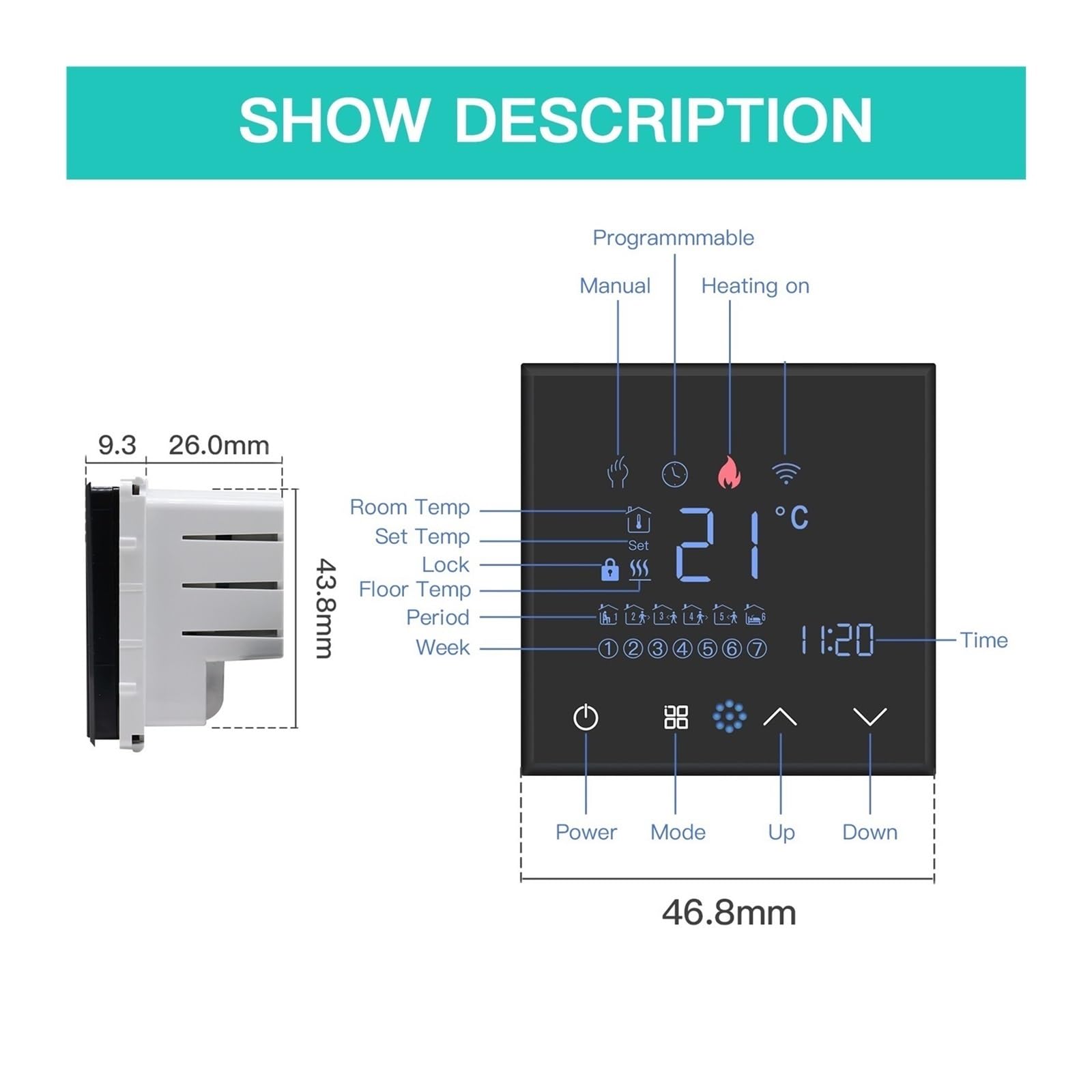 M1 Thermostat Raum Temperatur Controller Elektrische Boden Wasser Heizung Kessel DIY Teile Steckdose Glas Rahmen(Electric Part ivory)