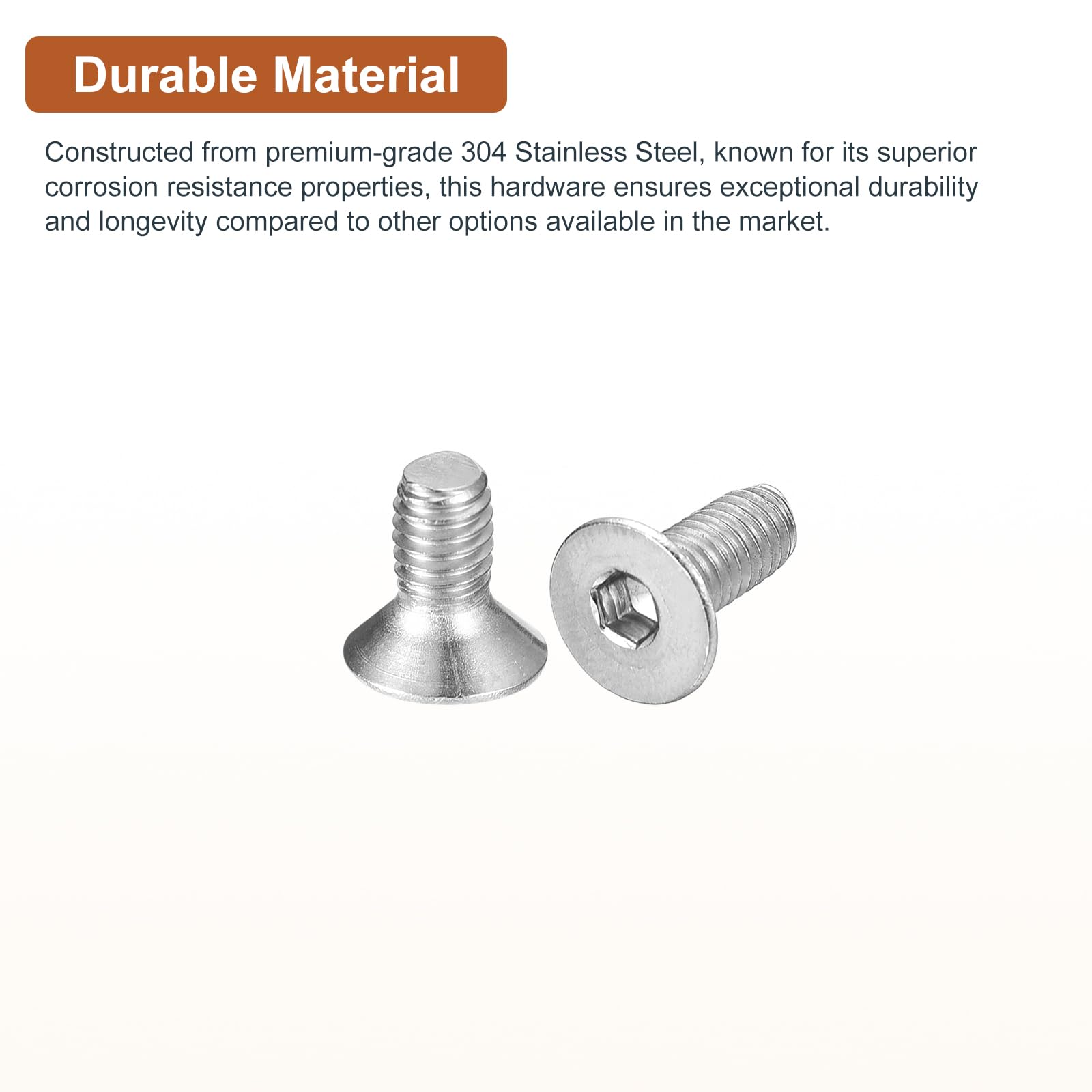 DTGN M4-0.7x8mm Flat Head Socket Cap Screws, 80 Pack 304 Stainless Steel Hex Socket Flat Head Screws, Full Thread, Countersunk Bolts - Image 3