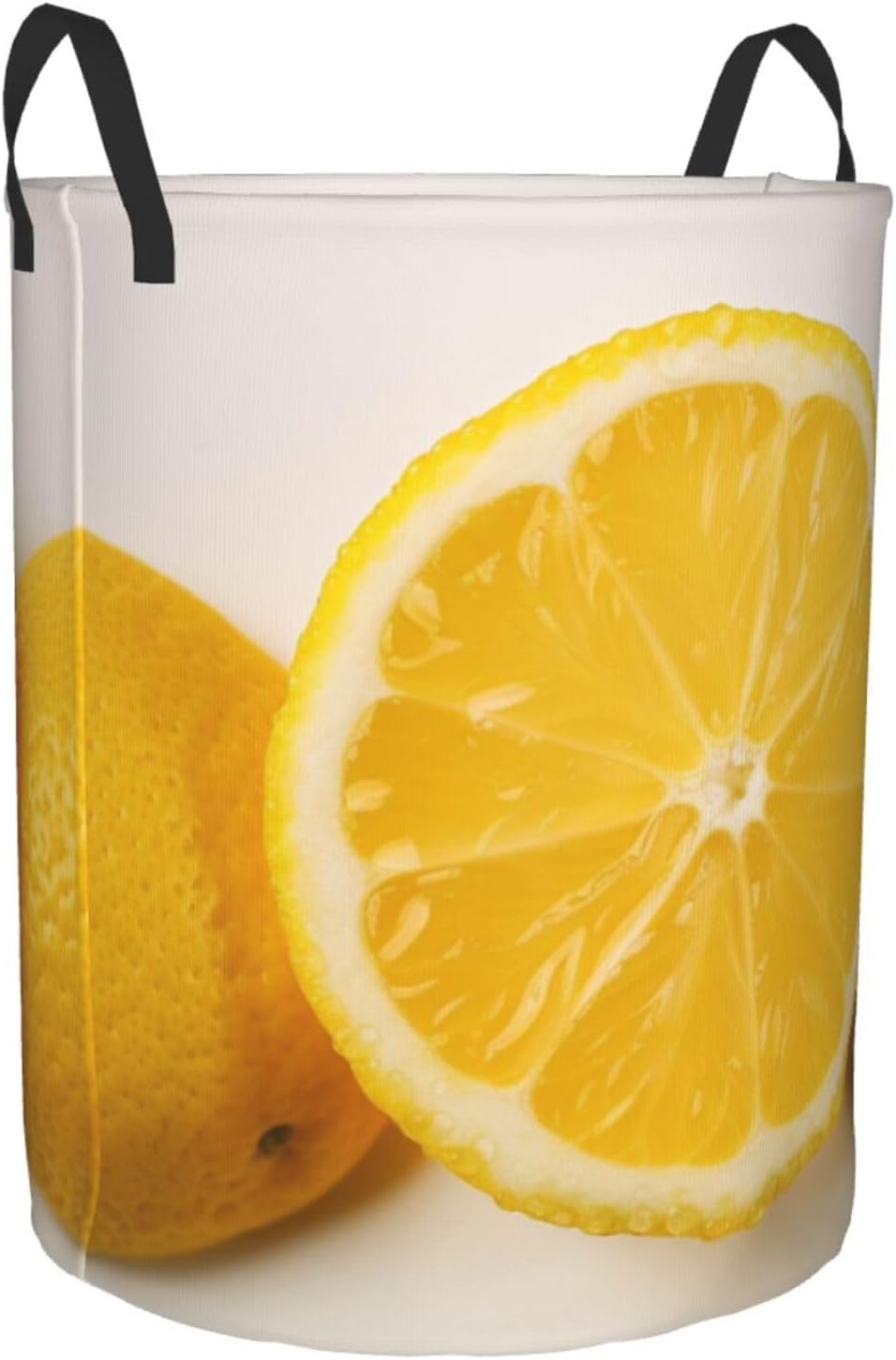 Summer Lemon print Circular Hamper Waterproof Storage Bin Organizer Basket Laundry Hamper With Handles For Clothes Toys Medium