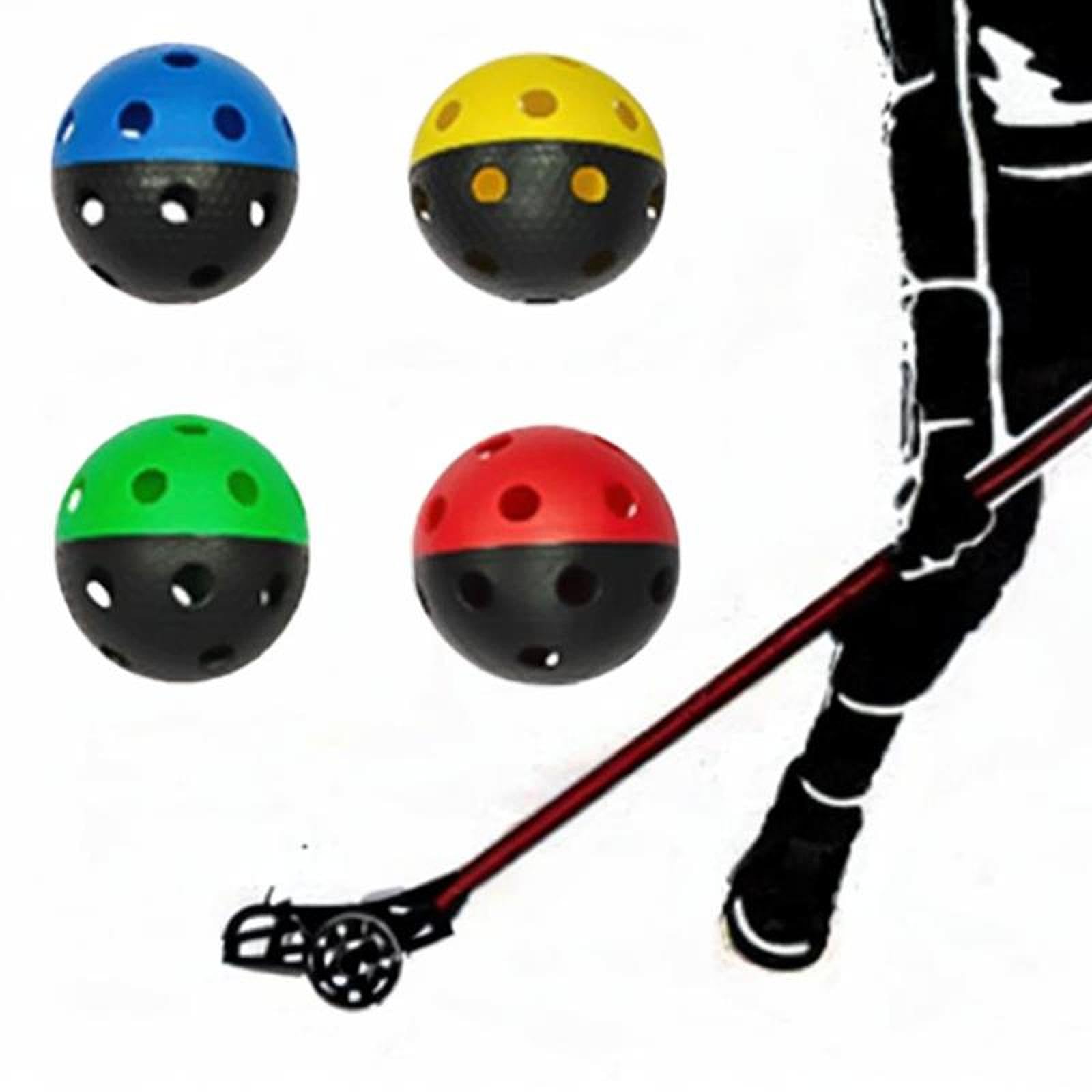 Lot de 4 Balles de Floorball de Compétition, Portables et de Remplacement pour Unihockey, pour La Pratique Sportive en Salle de Sport et L'entraîn, Fond Noir 4 Couleurs