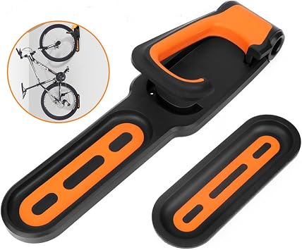 Wall Mount Bike Storage Rack Vertical Wheel Hung Cycle Storage Cycling Wall Mounted Holder Hook Rack with Tire Tray Bike Hook Bike Rack for Garage Bycicle Holder or Home-Orange