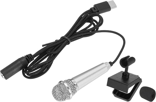 uxcell Mini Microphone, Mini Microphone, Type C, with Racquet Sponge Cover, for Recording, Singing and Singing Computer, Silver, Pack of 1