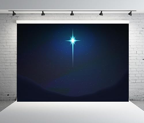 Miniatura 3 de BELECO Telón de fondo de noche de estrellas de tela de 6 x 4 pies, estrella de Navidad, cielo estrellado azul, escena de Belén, Jesús, fondo de