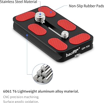 Haoge QR-70S Tripod Arca Plates 70mm Universal Arca Swiss Quick Release Plate for Tripod Ball Head with Hand-Adjustable Stainless Steel Screw of 1/4 and 3/8 (New Version)