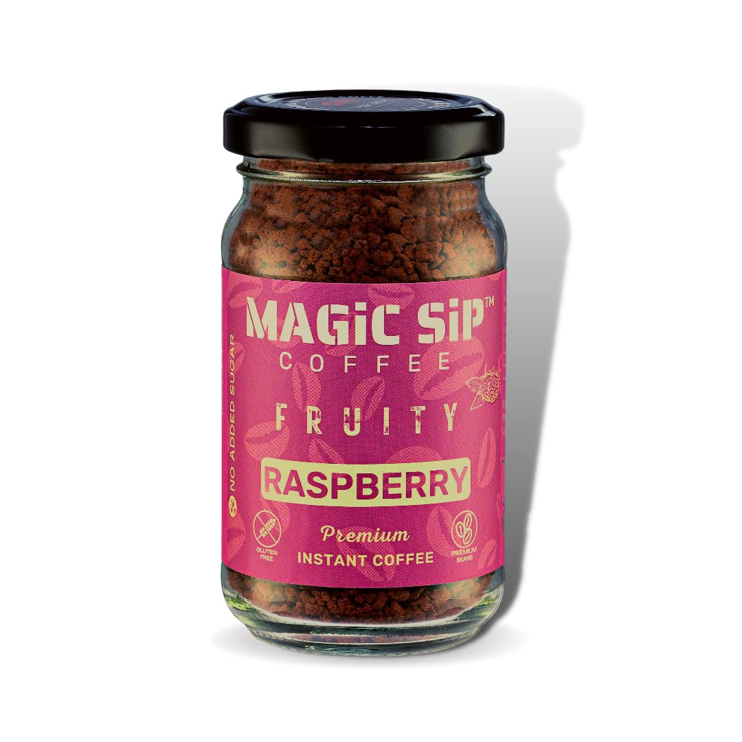 Magicsip Coffee Coorg Raspberry Instant Coffee | 100% Medium Roast Arabica | Instant Coffee Powder | 30 Servings | 60g Jar