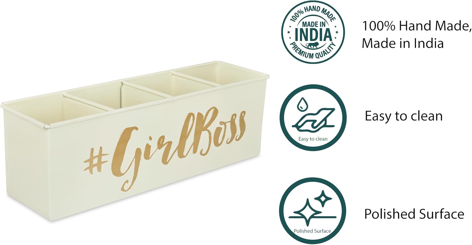 ELAN Multipurpose Desk Organizer with 4 compartments. - Girl Boss Ivory