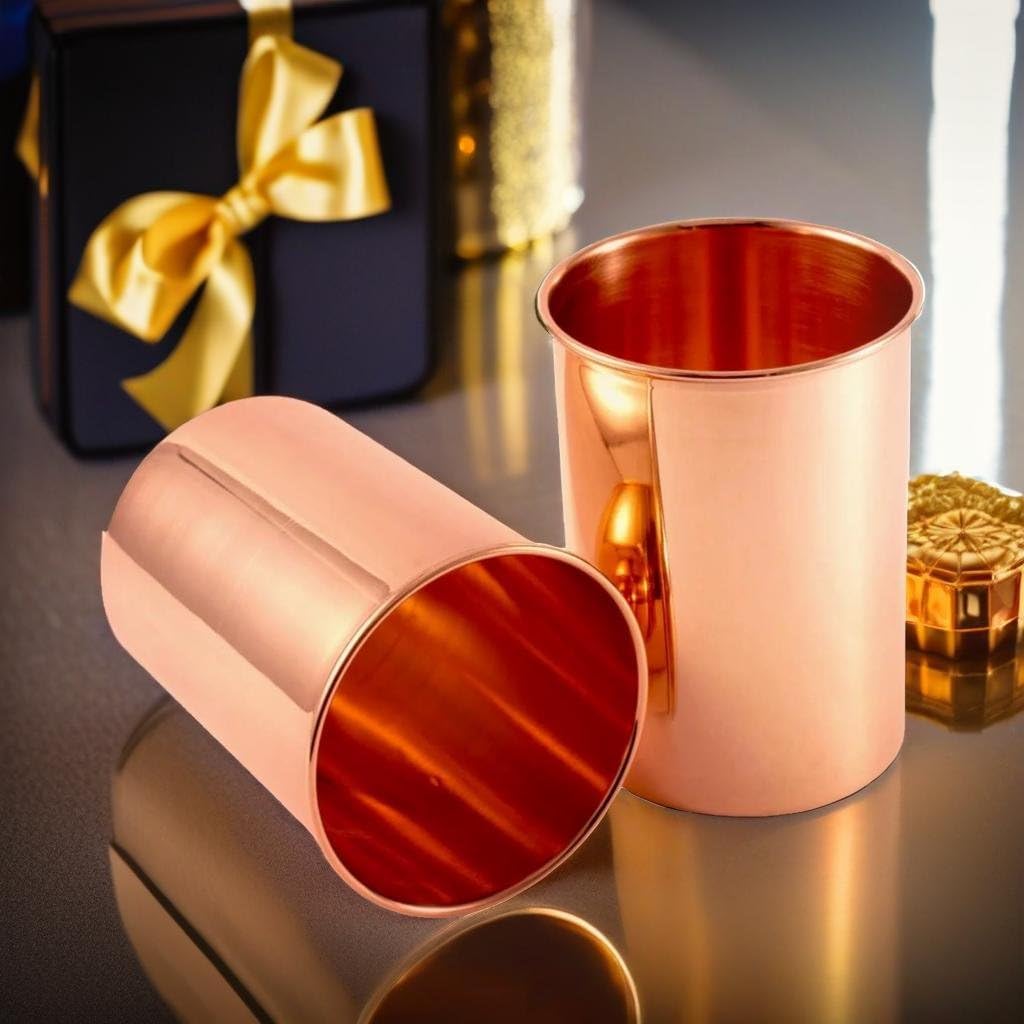 Handcrafted In Luxury Design Pure Copper Tumbler Set of 2 | Drinking Water With Copper Cups | Premium Quality Copper Tumblers Use for Home, Office, Hotel and Gifting - 10.8 US Fl Oz - Image 10