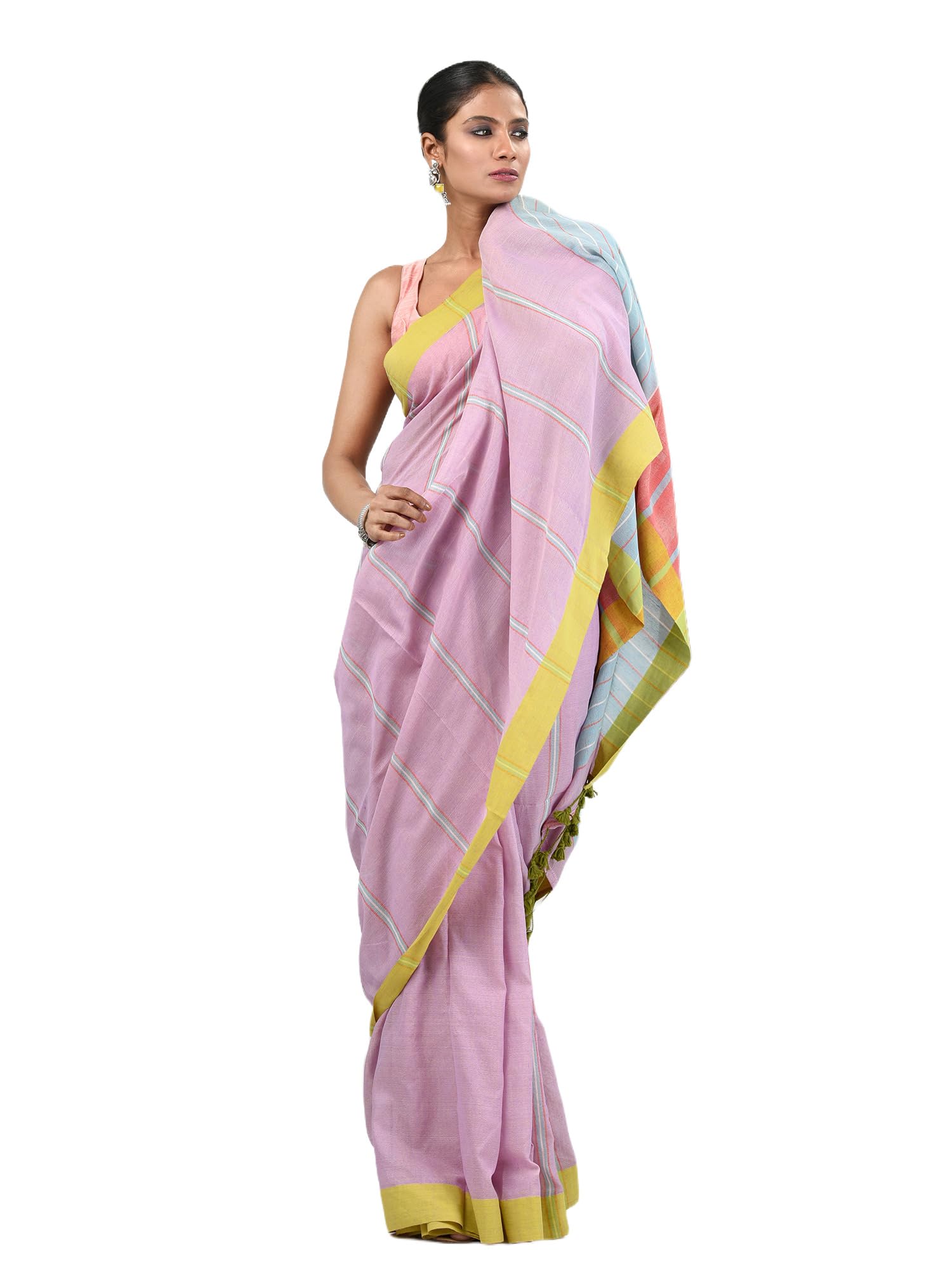 Light Violet Cotton Soft Saree With Stripe Pattern-image-43
