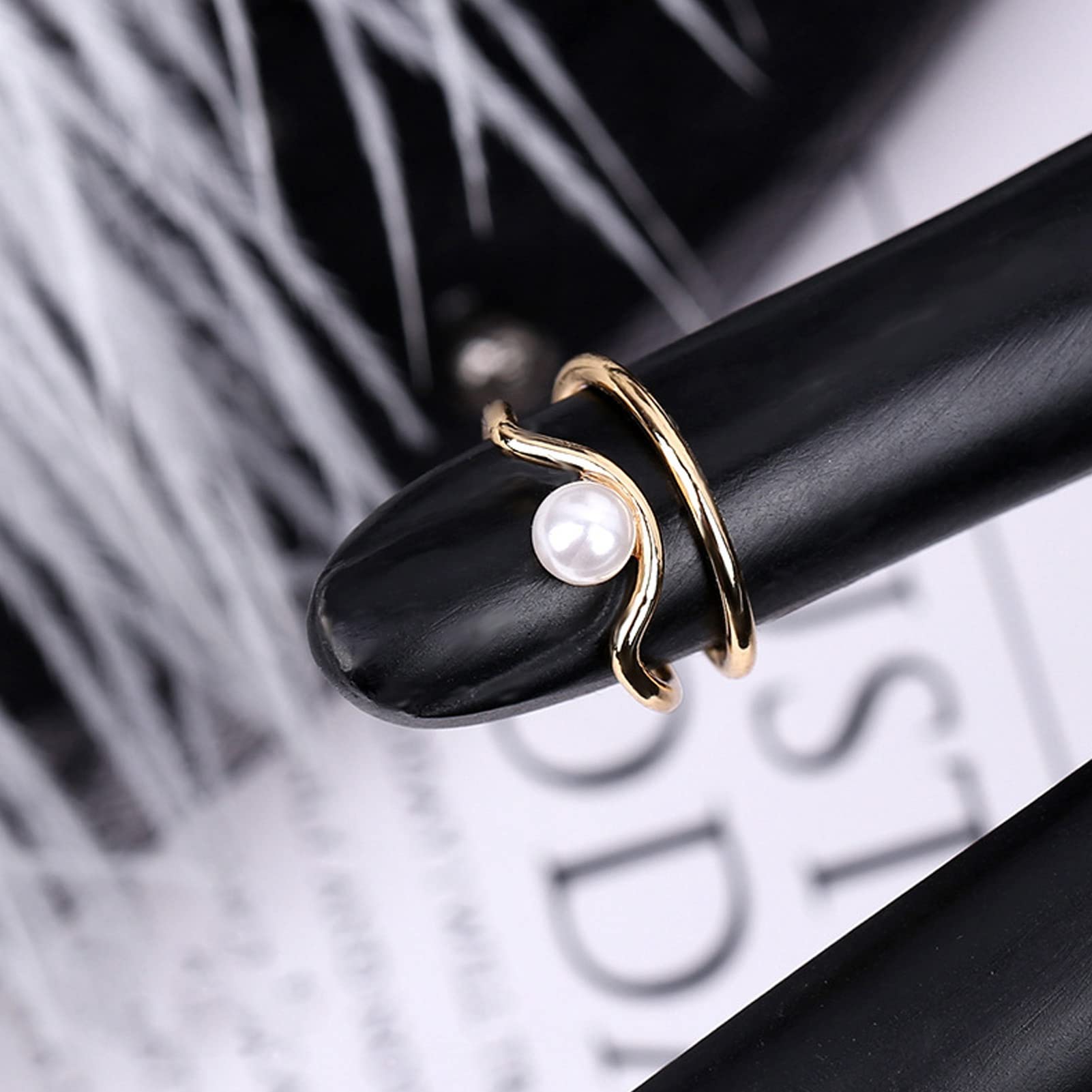 Pearl Finger Nail Knuckle Pierścionki Stylowa i Prosta Miedziana Biżuteria na Czubek Palca Paznokieć Ochronna Osłona Akcesoria do Paznokci dla Kobiet Dziewczyn(3052g)