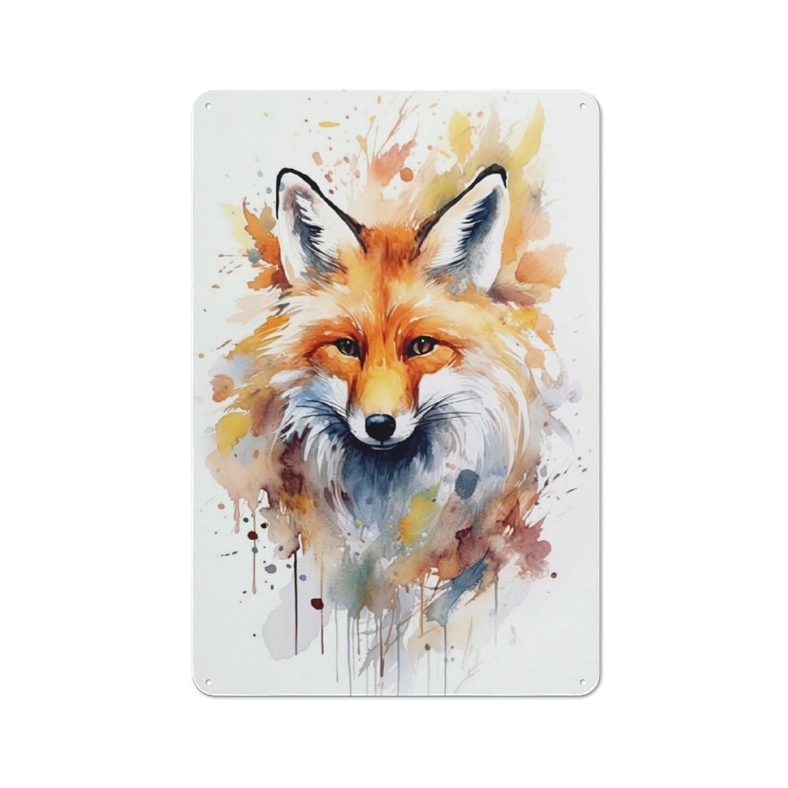 Junmoney Red Fox Watercolor 30X20cm Retro Tin Wall Plaque With For Pub Or Café, A Winter Wall Decor Update For Café Interior Fans