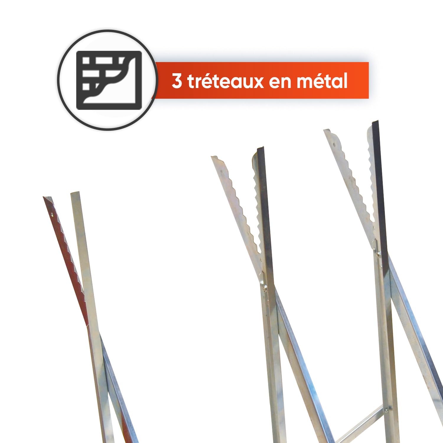 OZAKI - Chevalet De Tronçonnage En Métal Avec Dents Réglable - 3 Trétaux Pour Sciage Et Coupe De Bûche - Longeur 76 cm - Largeur 76 cm - Hauteur 77 cm