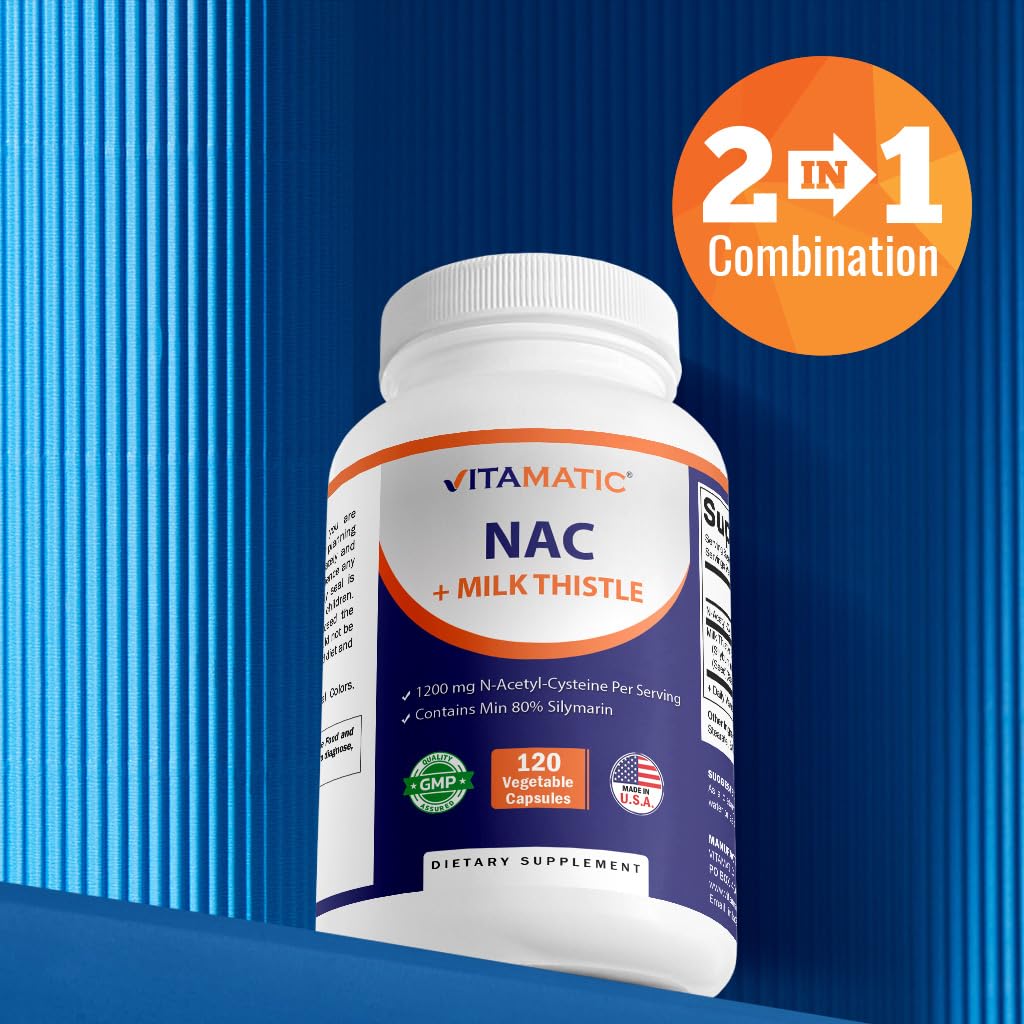 Vitamatic NAC Supplement N-Acetyl-L-Cysteine (NAC) with Milk Thistle 50:1 Extract - Supports Immune, Respiratory, Liver Health, 1200 mg per Serving, 120 Veg Capsules — Amazon image 6