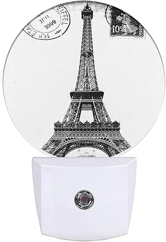 EKOBLA París - Luz nocturna enchufable, color negro, blanco, vintage, torre Eiffel, luces nocturnas enchufables en la pared, 0.5 W, luces LED