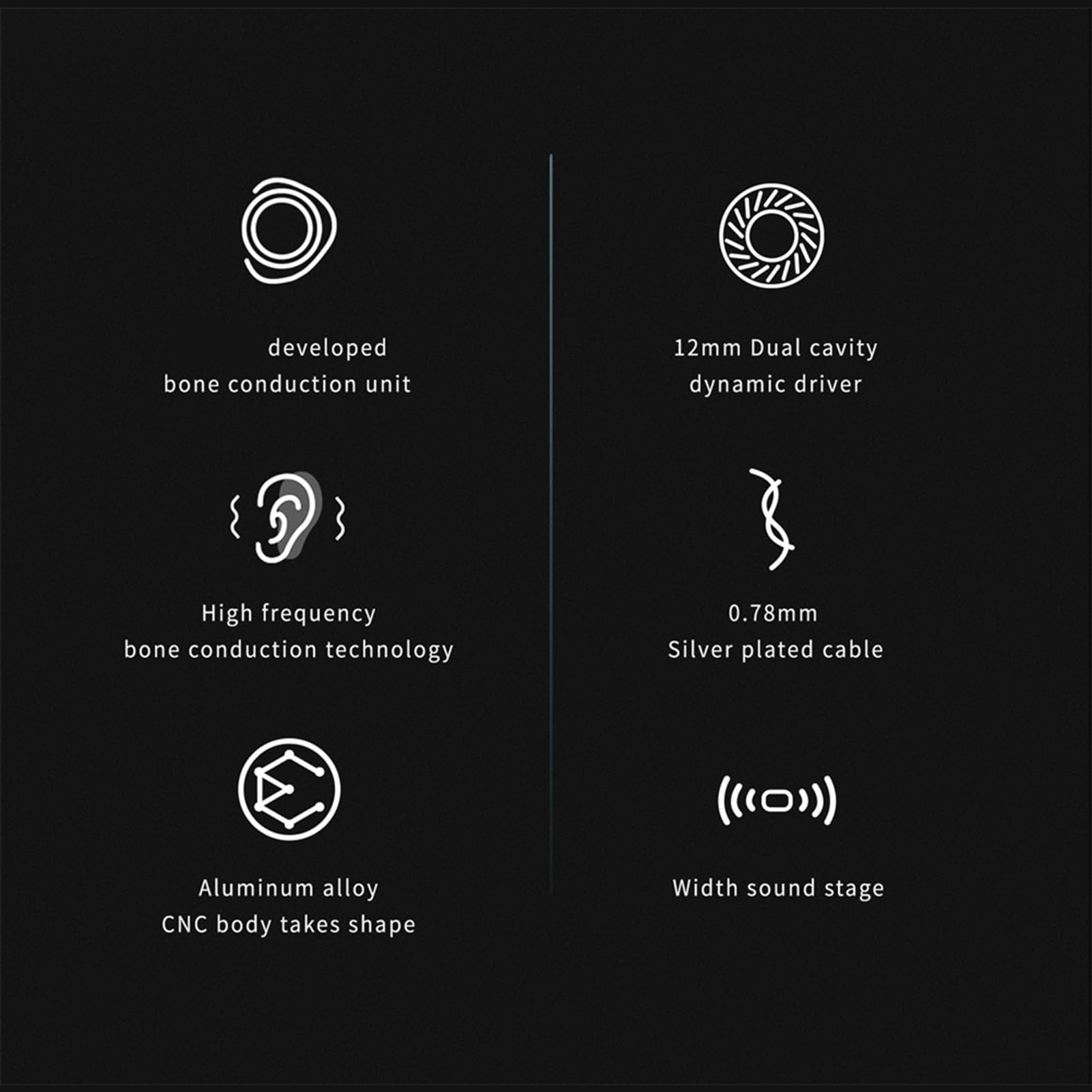 Écouteurs Filaires, Câble 2 Broches de 0,78 Mm, écouteurs Filaires HiFi, Conduction Osseuse PZT de 11,6 Mm avec Câble Détachable pour Musicien (Prise 3,5)