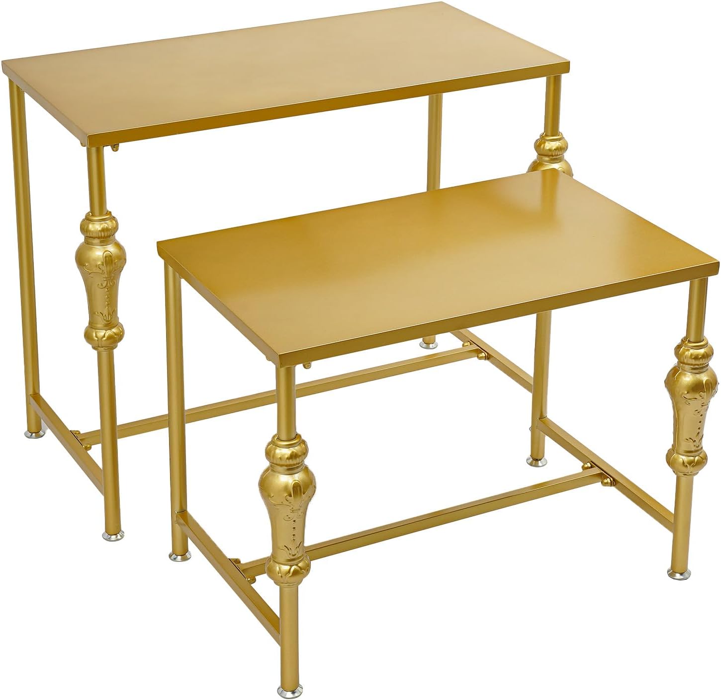 TFCFL Set of 2 Industrial Retail Display Tables, Shoe Handbag Display Stand Standing Nesting Tables Set Retro Boutique Unit Storage Shelves, for Home Boutique Retail Store (Gold)