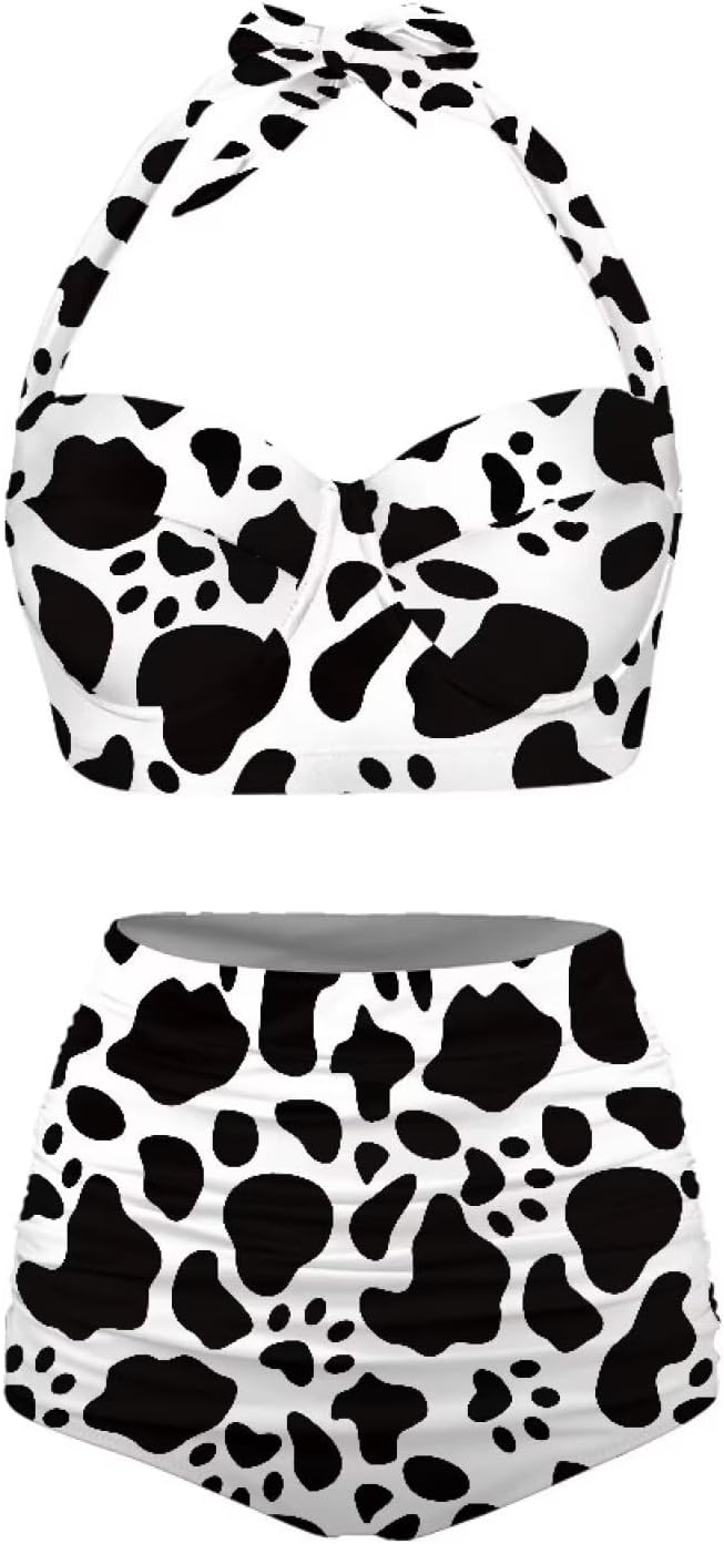 Women High Waisted Swimsuit Two Piece Tummy Control Bikini Set Push Up Halter Bathing Suit Slimming Swimwear