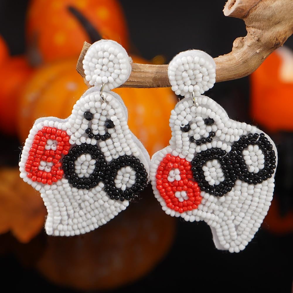 Handmade Thanksgiving Earrings Beaded Earrings for Women Festive Spooky Ghost Pumpkin Drop Dangle Earrings Costumes Party Day Jewelry Gifts - Image 3