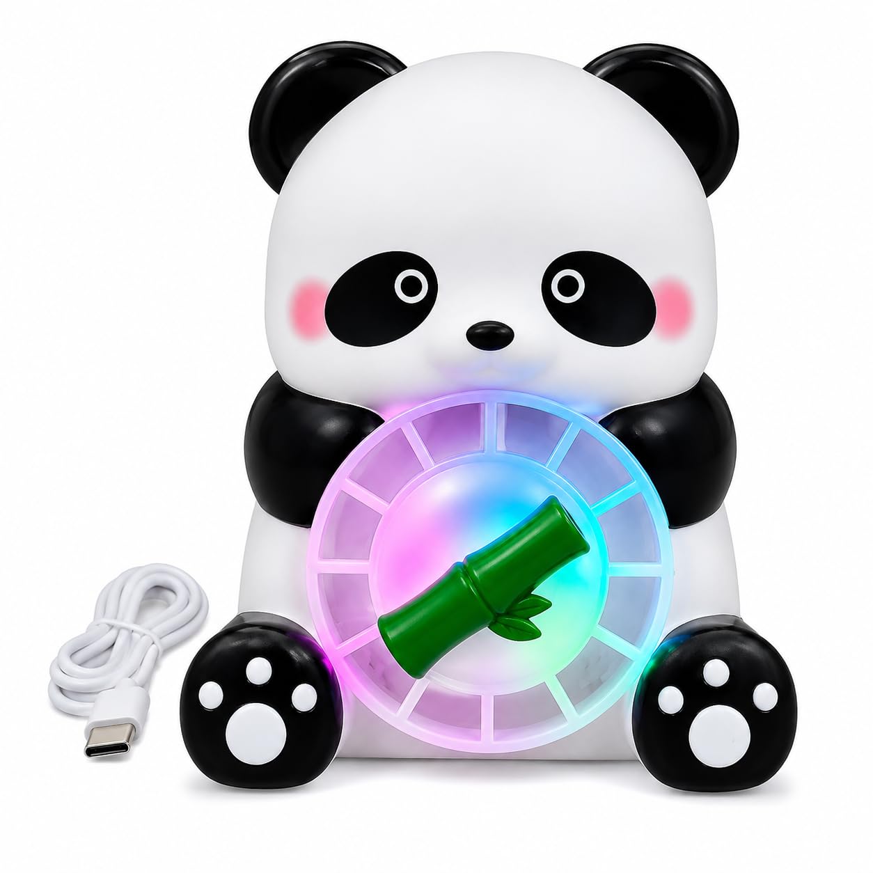 Cute Panda Night Lamp with Mini RGB Fan | USB Powered LED Table Lamp with Type-C Cable Included | Portable Kids Bedroom Light | Cute Desk Decor and Gift for Children-image-26