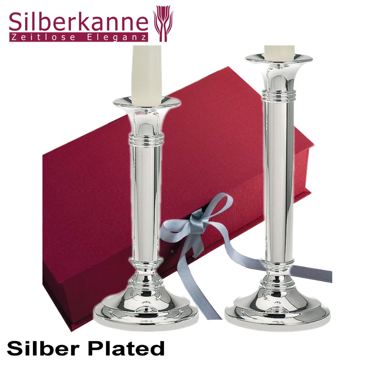 Kerzenleuchter Sylt 2er Set (H 23 cm & 18 cm) Silber Plated Versilbert Elegante Tischdeko Inkl. Geschenkbox