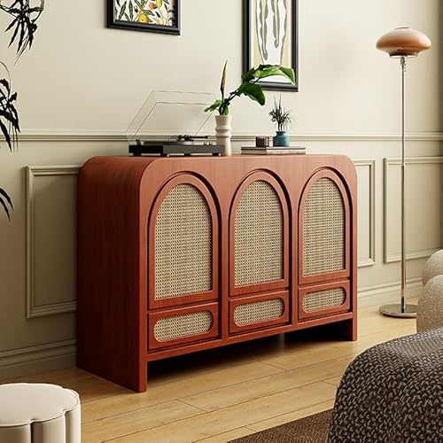 SFANIIX Buffet Cabinet Chinese Rattan Sideboard Retro Entryway Cabinet Kitchen Wooden Sideboard Living Room Storage Cabinet Sideboard with Storage(M:160 * 40 * 100cm) - Image 5