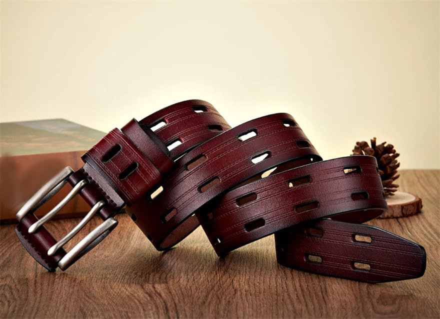 Men Hollow Leather Belts Double Pin Buckle Fancy Vintage Jeans Belt Street Leather Belts4