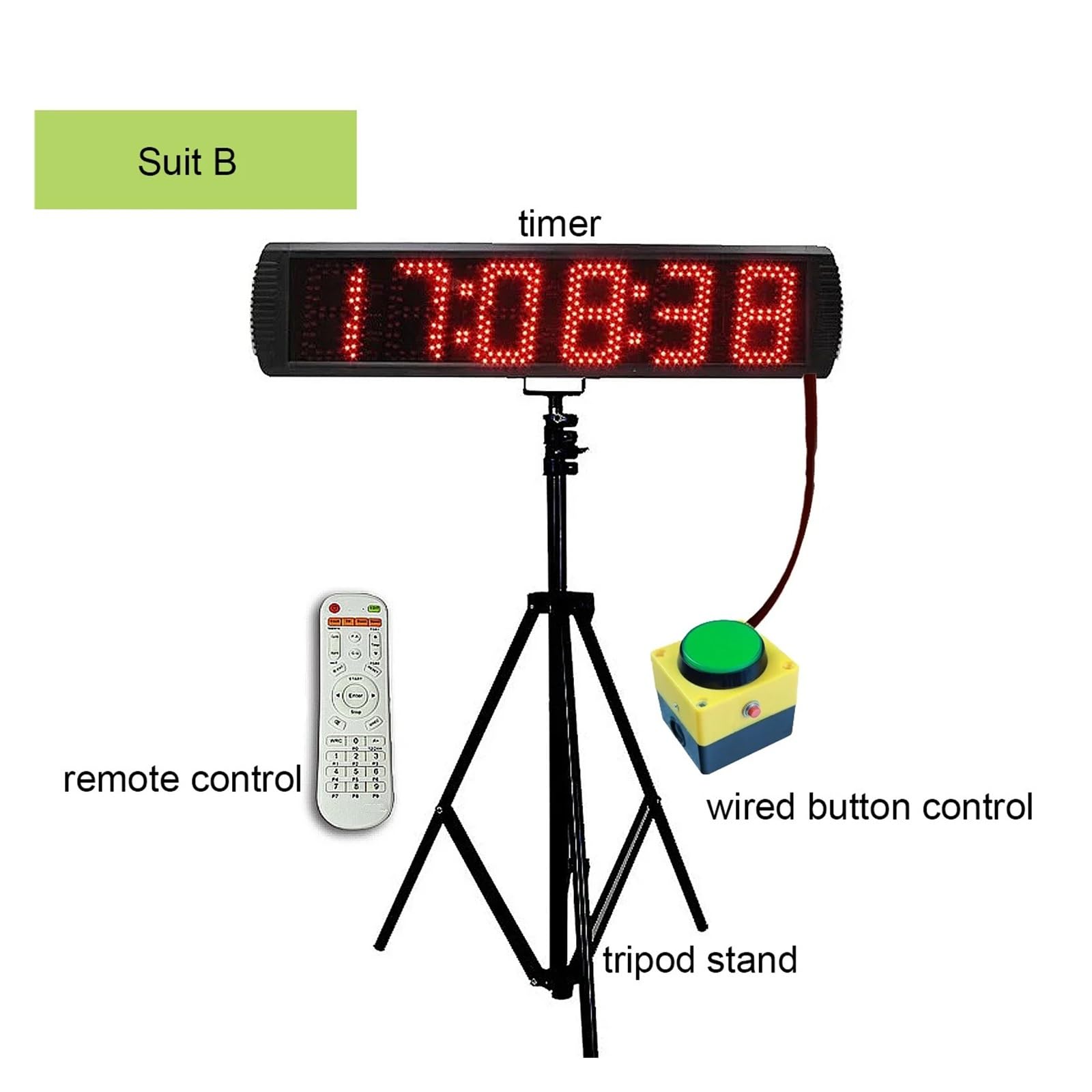 Chronomètre électronique de sport avec compte à rebours, minuteur numérique, horloge de course, trépied, 12,7 cm, 6 chiffres Modes multiples(Suit B)