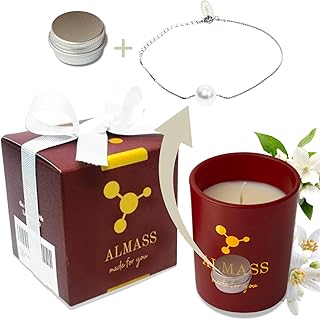 Bougie Bijoux -ALMASS- Bougie Parfumée 180g + Bracelet Argent 925 réglable, à l'intérieur - Cire Naturelle Végétale - Parfum Français + petite boîte à bijoux - Coffret Cadeau Femme ALMASS BOUGIE