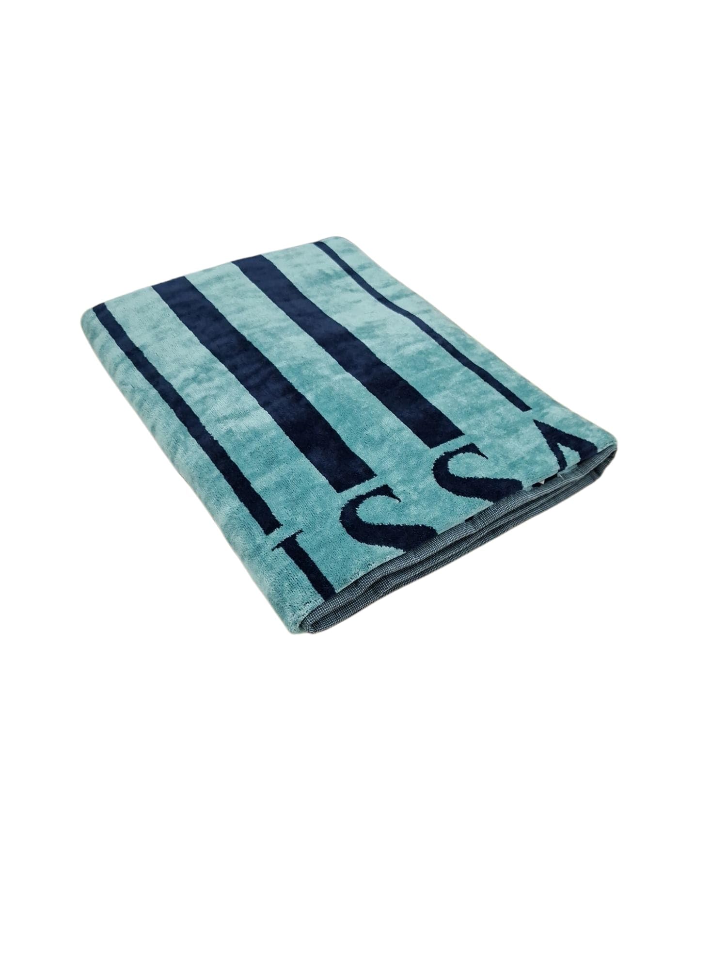 Telo Mare Trussardi In Spugna Di Cotone 100% Effetto Velour - 95x180 Cm, Blu, Logo Mania