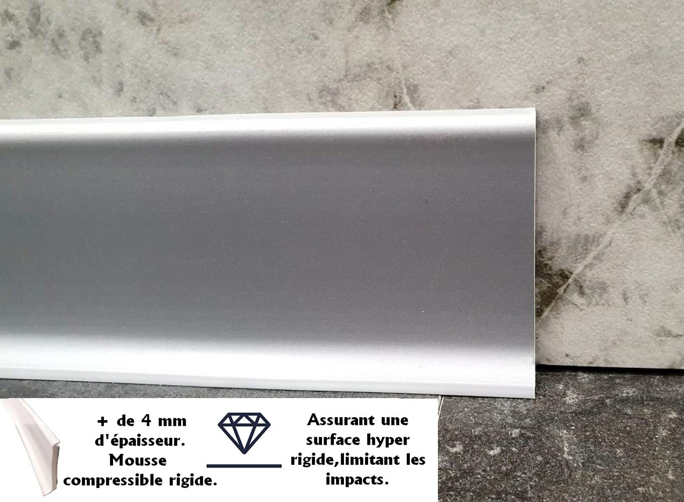 MadeInNature Battiscopa in PVC morbido adesivo a secco di alta qualità, vari colori, bianco, grigio, dimensioni a scelta (grigio chiaro, altezza 80 mm x lunghezza 20 ml)