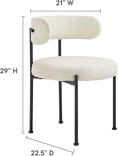 Miniatura 3 de Modway EEI-6516-IVO-BLK Albie Boucle - Juego de 2 sillas de comedor de tela, color negro marfil