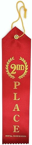 Cinta de premio 2nd Place (rojo) con tarjeta y cuerda (paquete de 24)