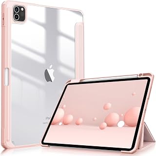 Fintie iPad Pro 11 保护壳 2022/ 2021/ 2020/2018 11英寸 透明后盖 可收纳Apple Pencil Apple Pencil 2 支持无线充电 三折支架 休眠功能 轻量 薄型 防划 PU合成皮革 TPU (型号A2435、A2759、A2761、A2762)(玫瑰金)