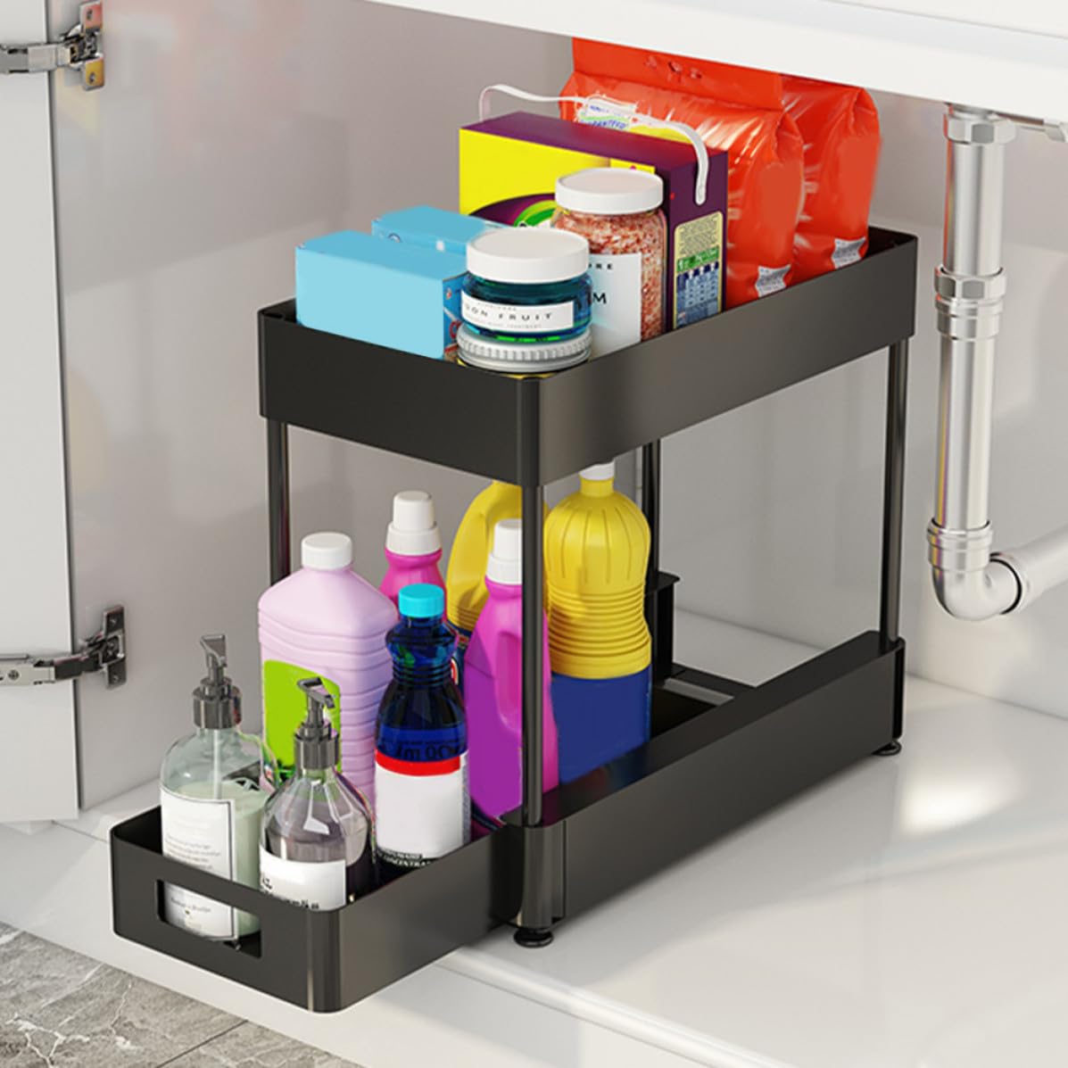 STOBAZA Organizer Sottolavello Cucina Estraibile a Due Livelli Nero