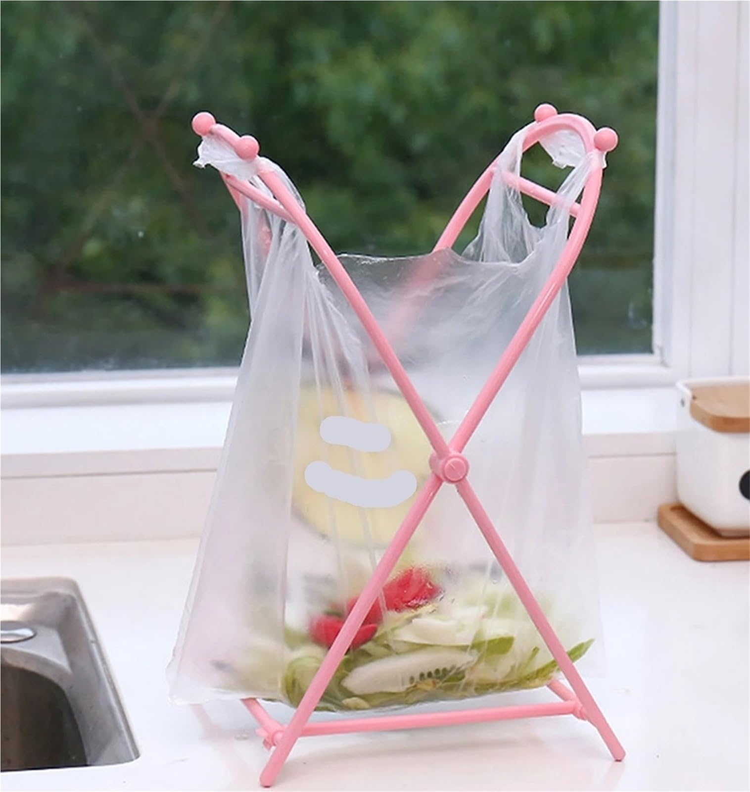 Soporte for Bolsas de Basura Plegable, Bolsa for encimera, Organizador clasificación Cocina, Estante Almacenamiento, 3 uds para Bolsas(Pink)