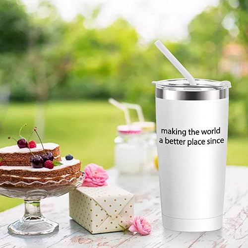 Miniatura 4 de BdayPtion Vaso blanco de 20 onzas con texto "Making The World A Better Place Since 20oz", regalos para mujeres, hombres, familiares o amigos
