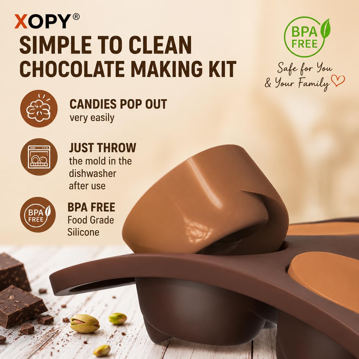 Silicone Chocolate Mould - 15 Cavities, 5 Shapes -4 Silicone Chocolate Mould - 15 Cavities, 5 Shapes -4