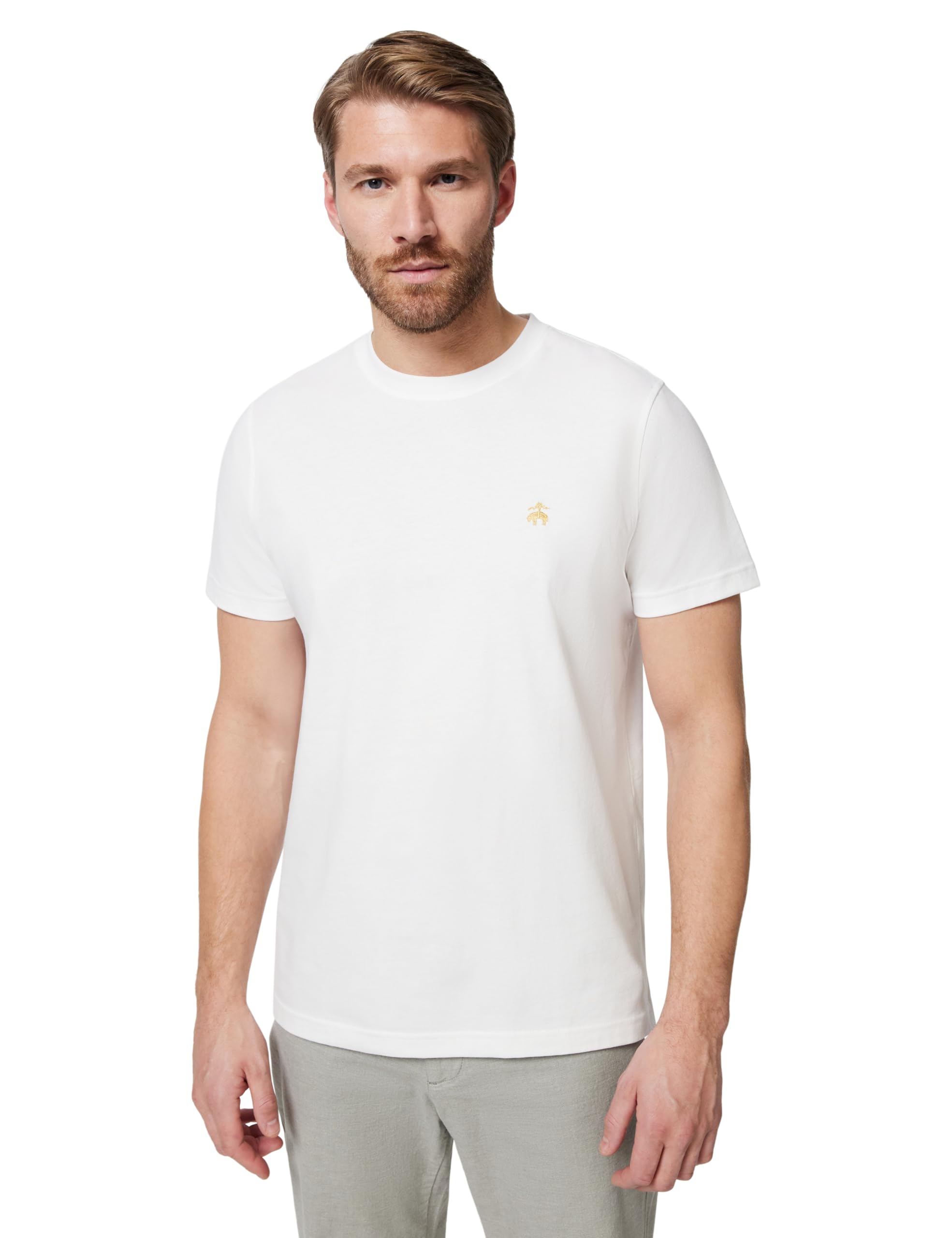 Brooks Brothers Men's Supima Cotton Short Sleeve Crewneck Logo T-Shirt, White