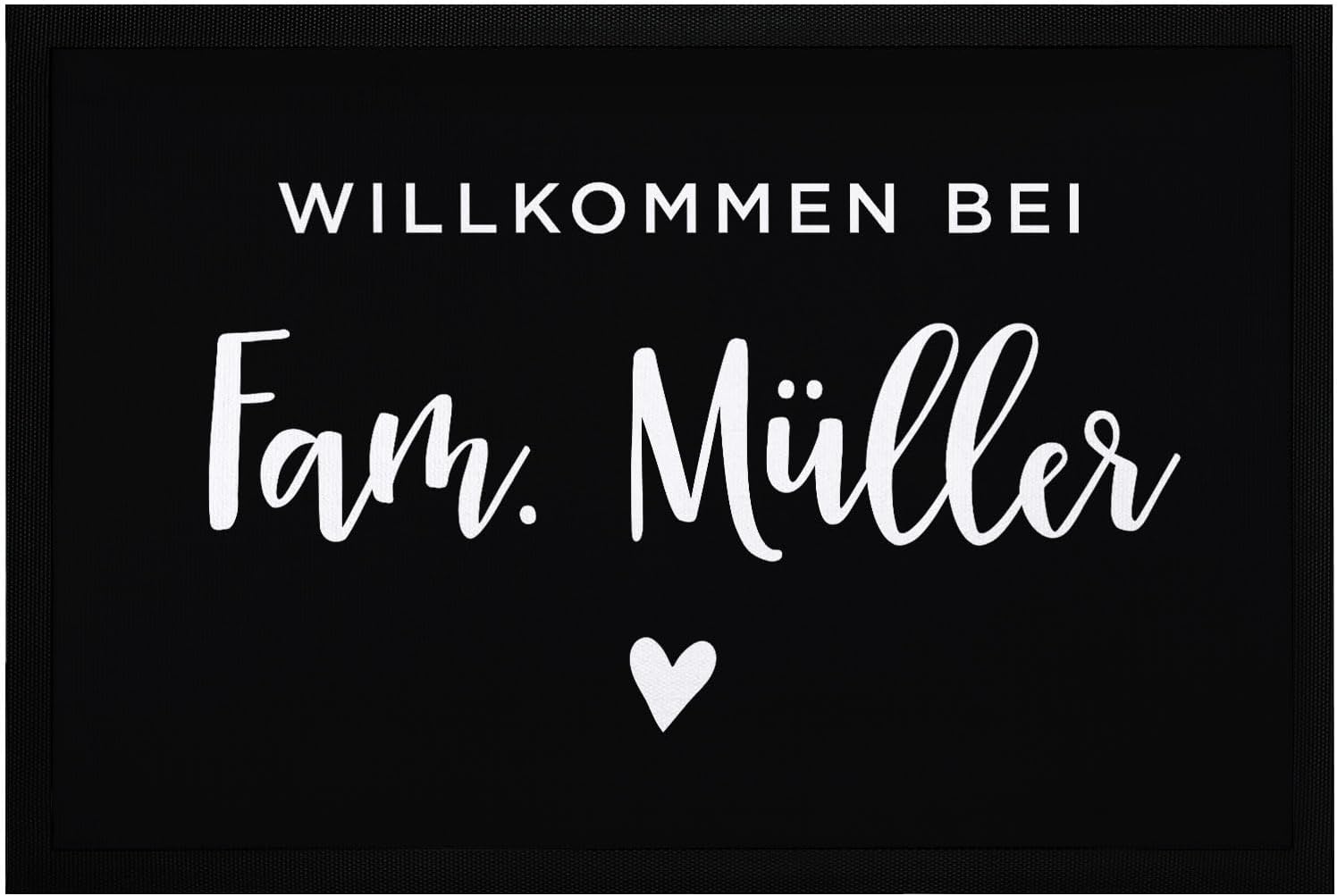 Fußmatte Willkommen bei Familie [Wunschname] Herz personalisiert rutschfest & waschbar Weiss 60x40cm