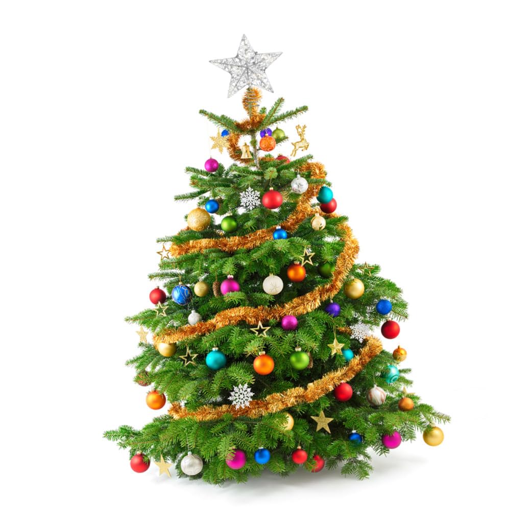 Veemoon Puntale Albero di Natale a Forma di Stella 20 Luci Led, Base in Ferro Argento, Alimentato a Batteria, per Decorazione Casa e Festa Atmosfera Calda e Romantica