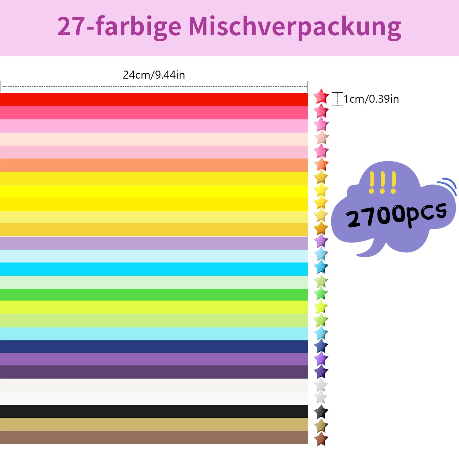 Carta Origami Stars - 540 Strisce, 27 Colori, Per DIY, Scuola E Decorazioni - Foto 3